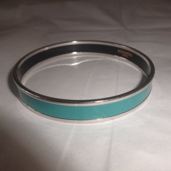 HERMÈS Caleche Narrow Enamel Bracelet Blue - Picture 2 of 11